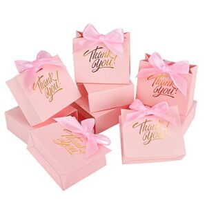 kposiya small gift bags, 50 pack small thank you bags 4.5x1.8x3.9 inches party favor bags pink paper gift bags candy bags with bow ribbon,mini gift bags for wedding baby shower birthday bridal business party supplies (pink)