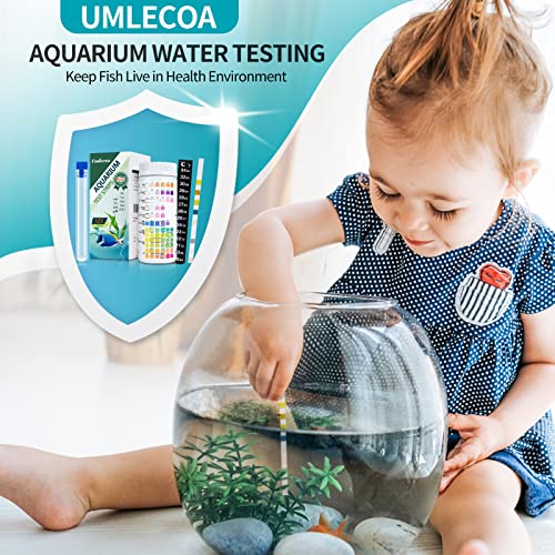 Umlecoa 9 in 1 Aquarium Test Kit for Freshwater and Saltwater - 125 Aquarium Test Strips with Test Tube & Thermometer - Fast & Accurate Water Testing Strips for Aquarium/Pond/Pool