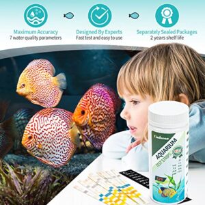 Umlecoa 9 in 1 Aquarium Test Kit for Freshwater and Saltwater - 125 Aquarium Test Strips with Test Tube & Thermometer - Fast & Accurate Water Testing Strips for Aquarium/Pond/Pool