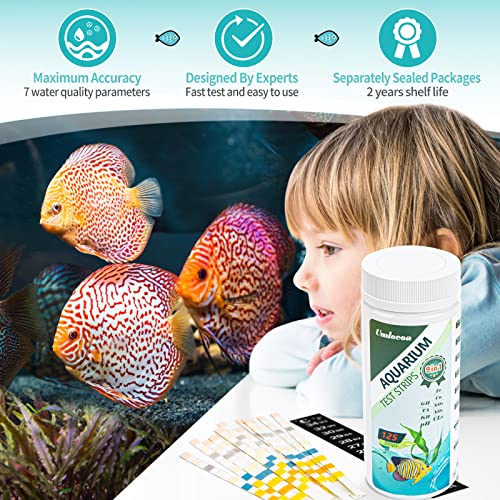 Umlecoa 9 in 1 Aquarium Test Kit for Freshwater and Saltwater - 125 Aquarium Test Strips with Test Tube & Thermometer - Fast & Accurate Water Testing Strips for Aquarium/Pond/Pool