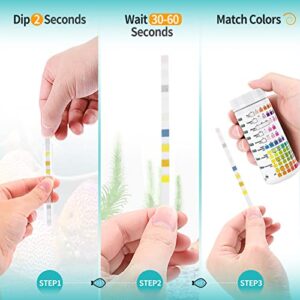 Umlecoa 9 in 1 Aquarium Test Kit for Freshwater and Saltwater - 125 Aquarium Test Strips with Test Tube & Thermometer - Fast & Accurate Water Testing Strips for Aquarium/Pond/Pool