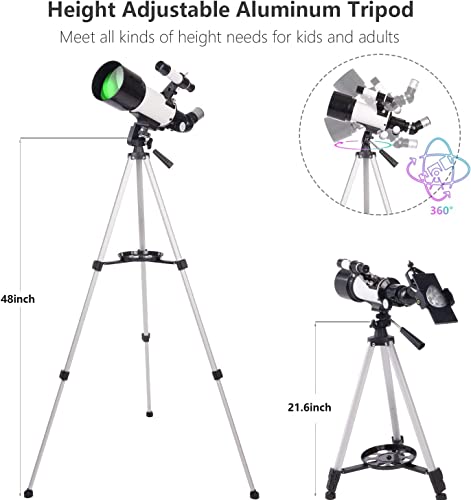 zukakii Telescope for Adults & Kids, 70mm Aperture Astronomical Refractor Telescopes (16X-120X) for Kids Beginners with Carry Bag, Phone Adapter, AZ Mount Gift for Christmas