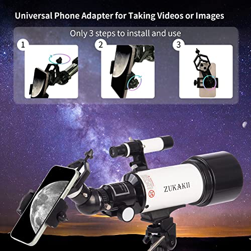 zukakii Telescope for Adults & Kids, 70mm Aperture Astronomical Refractor Telescopes (16X-120X) for Kids Beginners with Carry Bag, Phone Adapter, AZ Mount Gift for Christmas