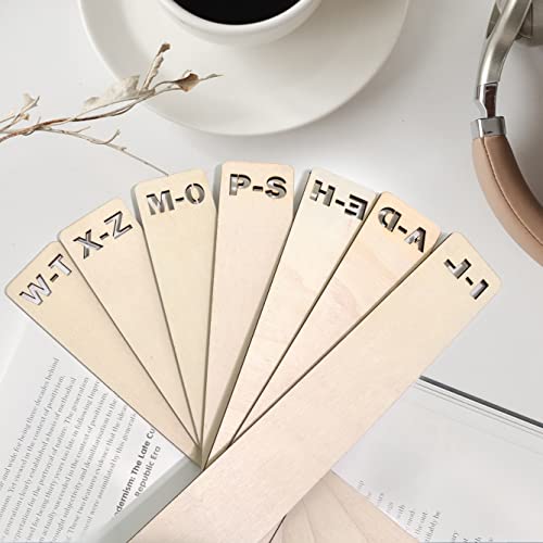 UPTTHOW Vinyl Record Dividers Wooden Category Tab Hollow Style with A-Z Alphabet LP Separators Double Sides Horizontal & Vertical Arrangement Bookshelf Organizer for CD, Album, Book (Set of 7,33cm)