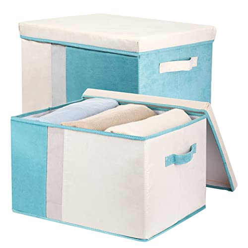 Storage Bins with Lids Large Closet Organizers and Storage Baskets Folding Storage Boxes with Handles Fabric Clothes Storage Containers for Organizing, 2-Pack (15.7x11.8x10.2 Inch)