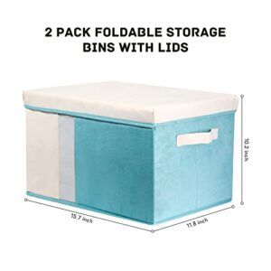 Storage Bins with Lids Large Closet Organizers and Storage Baskets Folding Storage Boxes with Handles Fabric Clothes Storage Containers for Organizing, 2-Pack (15.7x11.8x10.2 Inch)