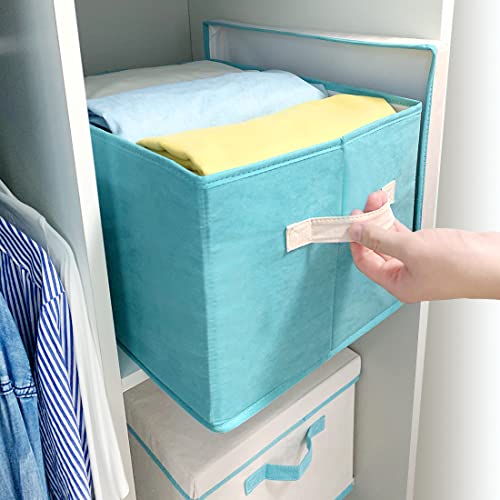 Storage Bins with Lids Large Closet Organizers and Storage Baskets Folding Storage Boxes with Handles Fabric Clothes Storage Containers for Organizing, 2-Pack (15.7x11.8x10.2 Inch)