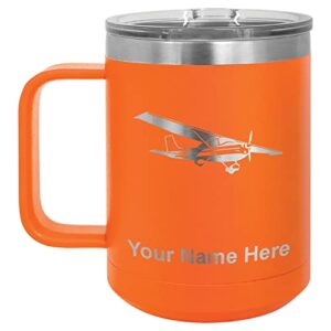 lasergram 15oz vacuum insulated coffee mug, high wing airplane, personalized engraving included (orange)