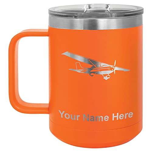 LaserGram 15oz Vacuum Insulated Coffee Mug, High Wing Airplane, Personalized Engraving Included (Orange)