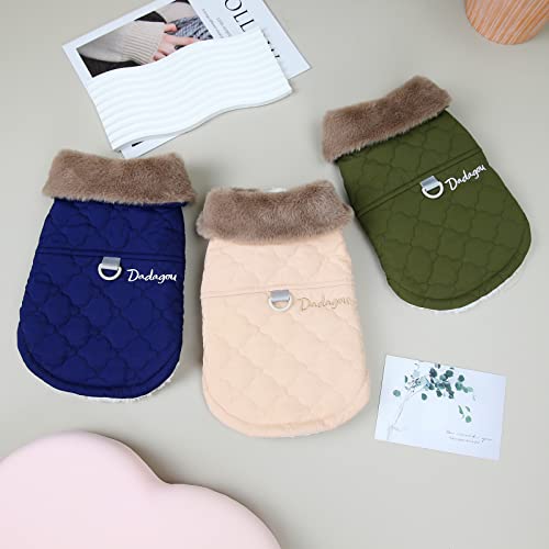 Izefia Dog Coat Cold Weather Coat Windproof Jacket Fleece Warm Dog Sweater Winter Thick Clothes Thick Vest Fur Collar Tank Top Dog Coat for Small Dog Medium Cat Blue M