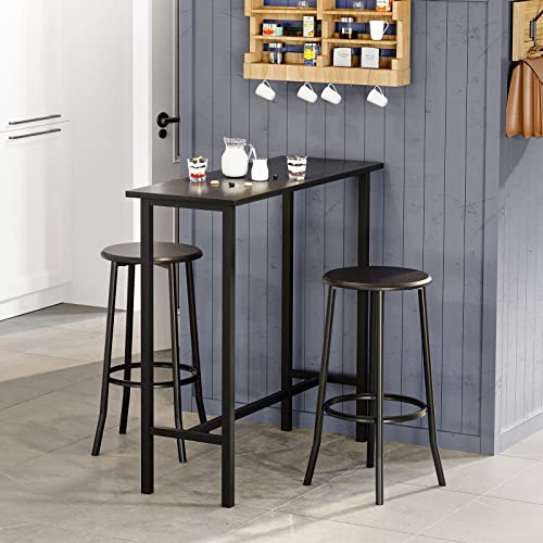 IDEALHOUSE Bar Table and Chairs Set, Bar Table with 2 Bar Stools, Sturdy Metal Frame, Dining Table Set, Bar Table Set with 2 Chairs for Kitchen Dining Room Coffee Party Room