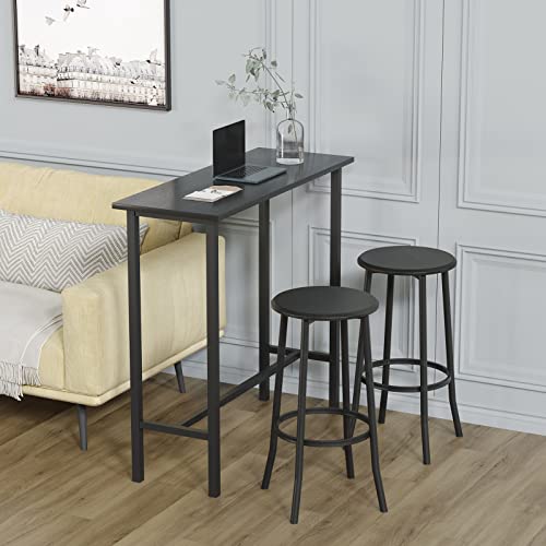 IDEALHOUSE Bar Table and Chairs Set, Bar Table with 2 Bar Stools, Sturdy Metal Frame, Dining Table Set, Bar Table Set with 2 Chairs for Kitchen Dining Room Coffee Party Room