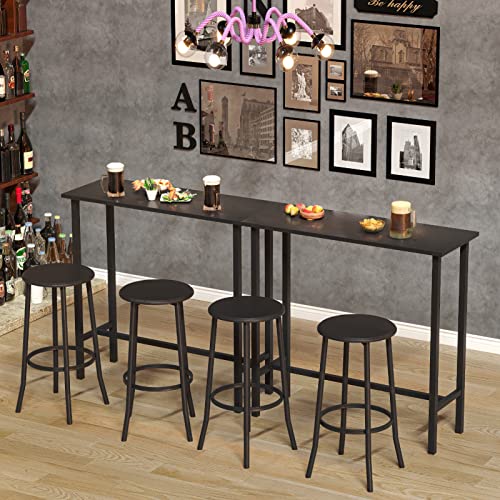 IDEALHOUSE Bar Table and Chairs Set, Bar Table with 2 Bar Stools, Sturdy Metal Frame, Dining Table Set, Bar Table Set with 2 Chairs for Kitchen Dining Room Coffee Party Room