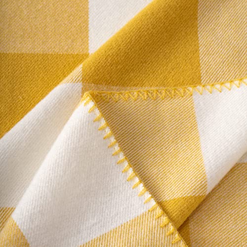 Mellowdy Classic Checkered Blanket - Faux Cashmere Plaid Throw with Fringe - Soft Woven, Lightweight, Farmhouse, Vintage Inspired Décor for Couch, Chair, Office (Misted Yellow, 50x60)