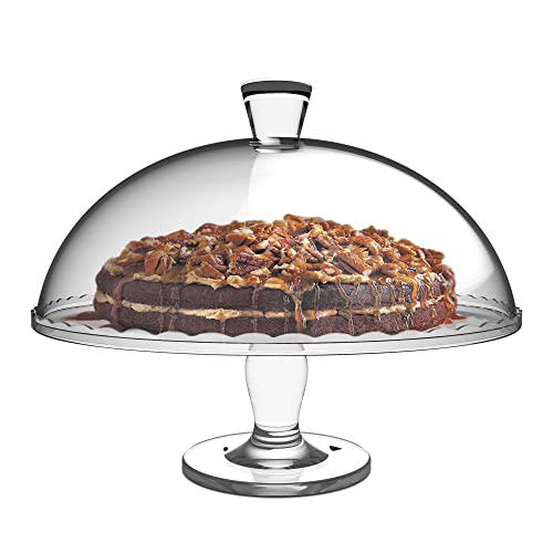 ums Glass Cake Stand with Dome - Footed Glass Service Plate, Large Size (12 inch), Footed Cake Plate Wıth Dome, Multifunctional Serving Platter, durable glass