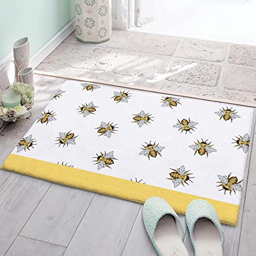 Floor Door Mats Shaggy Carpet Farm Bumble Bee Seamless,Non Slip Soft Bath Rug Red Stripes Pastoral Animal,Fuzzy Area Cushion for Kitchen/Bedroom/Bathroom/Living Room Decor 24x35in