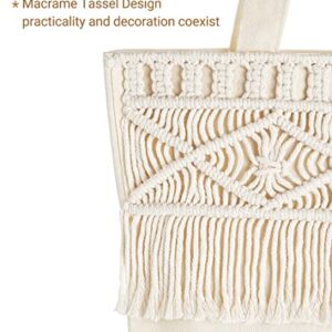 Mkono Canvas Tote bag for Women Boho Aesthetic Shoulder Handbag with Macrame Fringe Reusable Shopping Bag Lightweight Unique Gift Bag Cute Tote Bag for School Work Beach Travel Wedding Holiday