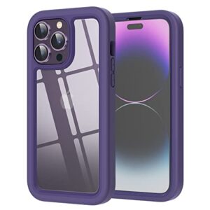 saimeun compatible with iphone 14 pro max case 6.7",【military grade protection】 silicone bumper & crystal clear hard pc back & tpu inner, heavy duty case for iphone 14 pro max. (dark purple)