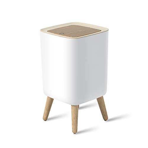 Bathroom Trash Can with Lid,2.6 Gallon Modern Office Trash Can for Near Desk Bedroom Garbage Can Waste Basket with Push Top,Nordic Small Trash Bin for Living Room, Toilet, Nursery,Dog Proof Trash Can, White