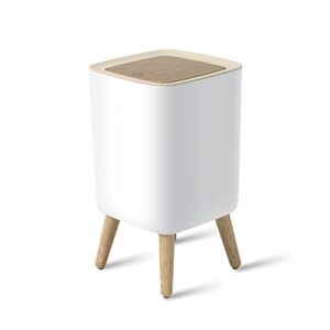 bathroom trash can with lid,2.6 gallon modern office trash can for near desk bedroom garbage can waste basket with push top,nordic small trash bin for living room, toilet, nursery,dog proof trash can, white