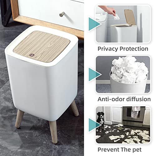 Bathroom Trash Can with Lid,2.6 Gallon Modern Office Trash Can for Near Desk Bedroom Garbage Can Waste Basket with Push Top,Nordic Small Trash Bin for Living Room, Toilet, Nursery,Dog Proof Trash Can, White