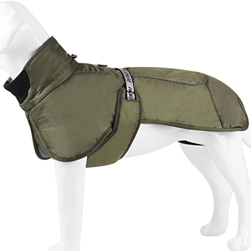 TONYFY Dog Winter Coat, Thick Warm Cozy Dog Jacket Vest for Medium Large Dogs, Adjustable Turtleneck Reflective Pet Padded Cotton Clothes Windproof Knight Style Cold Weather Apparel (Army Green-XL)