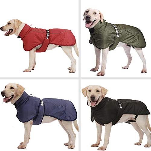 TONYFY Dog Winter Coat, Thick Warm Cozy Dog Jacket Vest for Medium Large Dogs, Adjustable Turtleneck Reflective Pet Padded Cotton Clothes Windproof Knight Style Cold Weather Apparel (Army Green-XL)