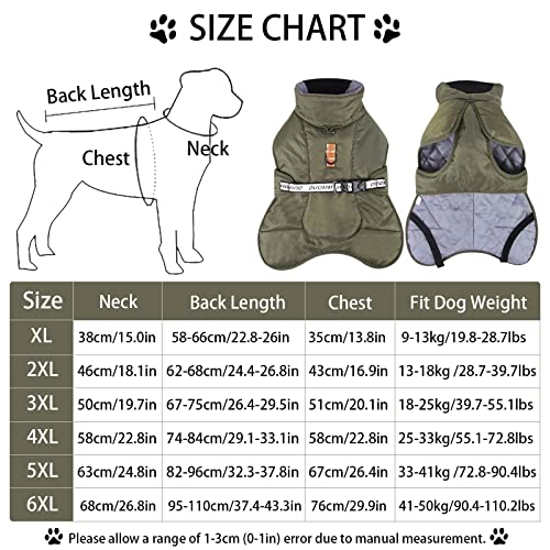 TONYFY Dog Winter Coat, Thick Warm Cozy Dog Jacket Vest for Medium Large Dogs, Adjustable Turtleneck Reflective Pet Padded Cotton Clothes Windproof Knight Style Cold Weather Apparel (Army Green-XL)