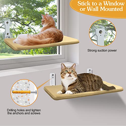 Foldable Cat Window Perch, Cordless Cat Window Hammock with 4 Strong Suction Cups, Window Cat Beds for Indoor Cats Inside, Large Cats Window Seat Windowsill Safety with Sturdy Metal Frame Soft Cover