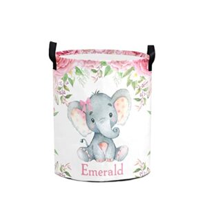 custom watercolor animal elephant laundry basket with name text waterproof bedroom living room storage basket