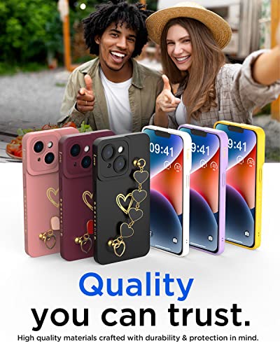 AICase iPhone 14 Case for Women with Full Camera Lens Protection and Hand Strip Loop, Silicone Heart Girly Cute Side Soft Slim Shockproof Protective Cover for iPhone 14 6.1 inch-1