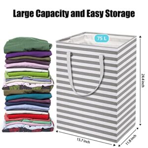 4 Pack Large Laundry Baskets 75L Freestanding Laundry Hamper with Long Reinforced Handles Durable Tall Laundry Bin, Clothes Hamper for Bedroom, Bathroom, Dorm, Toys