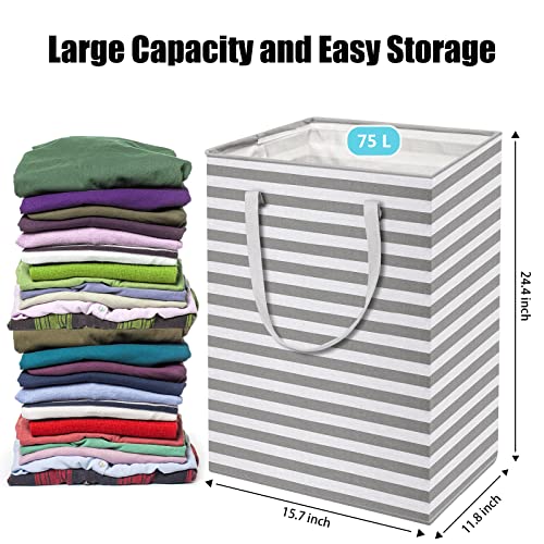 4 Pack Large Laundry Baskets 75L Freestanding Laundry Hamper with Long Reinforced Handles Durable Tall Laundry Bin, Clothes Hamper for Bedroom, Bathroom, Dorm, Toys