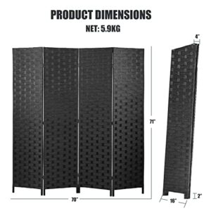 Room Divider,4 Panels 6FT Folding Privacy Screen Room Divider Wall Wood Mesh Hand-Woven Design Freestanding Partition Portable Wall for Home Office Bedroom(Black)