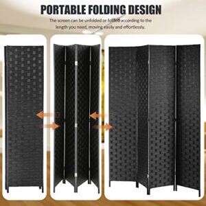 Room Divider,4 Panels 6FT Folding Privacy Screen Room Divider Wall Wood Mesh Hand-Woven Design Freestanding Partition Portable Wall for Home Office Bedroom(Black)