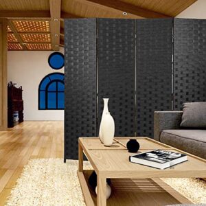 Room Divider,4 Panels 6FT Folding Privacy Screen Room Divider Wall Wood Mesh Hand-Woven Design Freestanding Partition Portable Wall for Home Office Bedroom(Black)