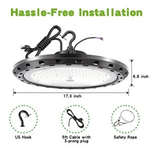 BFT 300W UFO LED High Bay Light 45,000LM 5000K Dimmable (0-10V) 5' US Plug - Commercial Shop Lights for Garage Gym Factory and Low Bay Area Warehouse Lighting Fixture