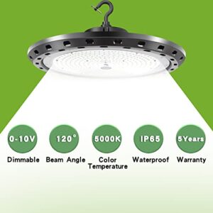 BFT 300W UFO LED High Bay Light 45,000LM 5000K Dimmable (0-10V) 5' US Plug - Commercial Shop Lights for Garage Gym Factory and Low Bay Area Warehouse Lighting Fixture