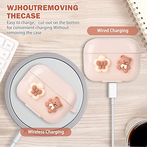 Cute Kawaii Airpod Pro 2nd Generation Case Cover 2022 Compatible with Aesthetic Airpods Pro 2 Case Bear for Girl and Women (Brown)