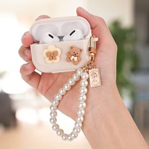 Cute Kawaii Airpod Pro 2nd Generation Case Cover 2022 Compatible with Aesthetic Airpods Pro 2 Case Bear for Girl and Women (Brown)