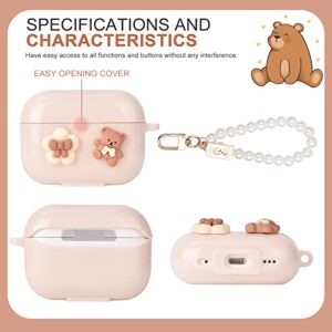 Cute Kawaii Airpod Pro 2nd Generation Case Cover 2022 Compatible with Aesthetic Airpods Pro 2 Case Bear for Girl and Women (Brown)