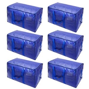 6-pack extra large moving bags heavy duty reusable moving storage bag boxes totes bags containers for space saving storage, carrying, travelling, college dorm packing, blue