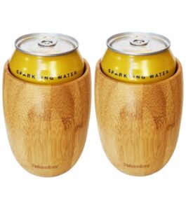 tahoebay bamboo can coolers (2-pack) laser engravable 12oz insulated drink holder for standard size beer and soda cans extra thick wine tumbler shape design