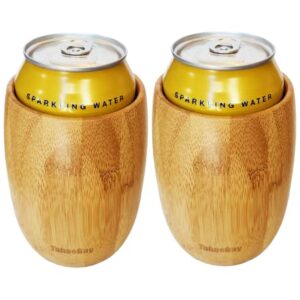 TahoeBay Bamboo Can Coolers (2-Pack) Laser Engravable 12oz Insulated Drink Holder for Standard Size Beer and Soda Cans Extra Thick Wine Tumbler Shape Design