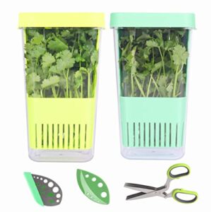 luvcosy herb keeper set: 2 pack herb saver+1 pack herb scissors+2 pack herb stripper, bpa-free plastic herb container for cilantro, mint & asparagus, keeps fresh herbs for 3 times longer
