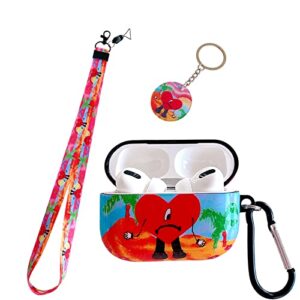 auto element cute interesting bad bun-ny design soft tpu airpods pro case，with fashion kawaii lanyard keychain，suitable man women girl airpods pro case