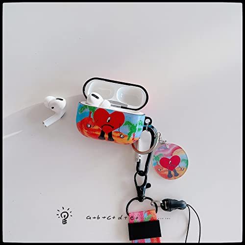 Auto Element Cute Interesting Bad Bun-ny Design Soft TPU Airpods Pro Case，with Fashion Kawaii Lanyard Keychain，Suitable Man Women Girl Airpods Pro Case