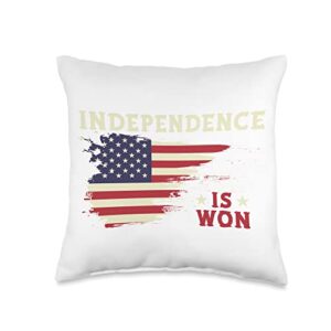 july 4 fourth of july patriotic apparel independence is won 4 fourth of july patriotic throw pillow, 16x16, multicolor