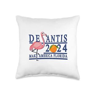 Perfect Republican Ticket DeSantis 2024 Election Desantis 2024 Make America Florida Pink Flamingo Republican Throw Pillow, 16x16, Multicolor