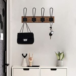 Wall Mounted Coat Rack, Wood Wall Rustic Coat Rack Hanger with 4 Farmhouse Hooks for Wall Entryway Bedroom Farmhouse Hanging Coat Clothes Hat Purse Bag Towel